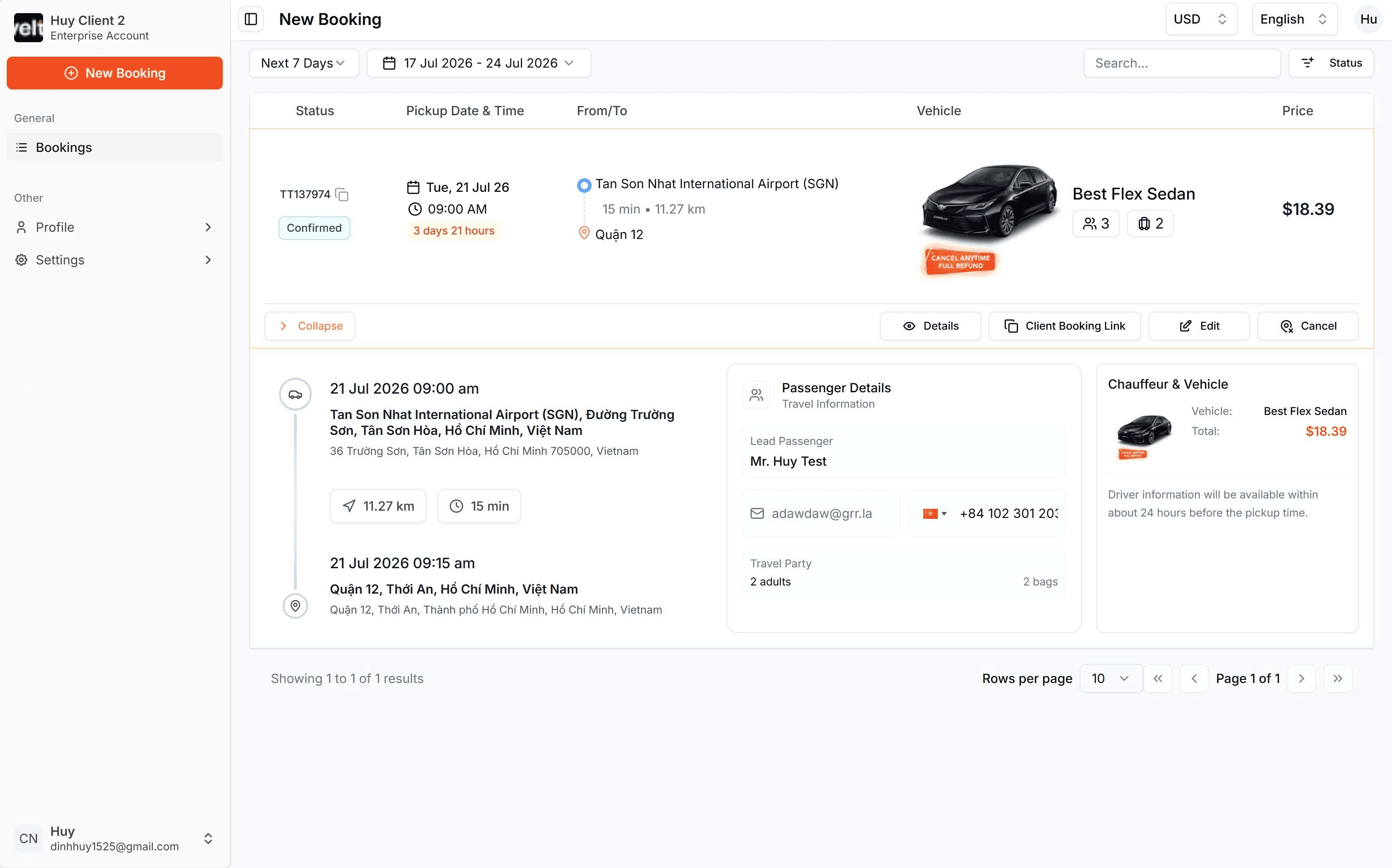 TravelThru trip management dashboard