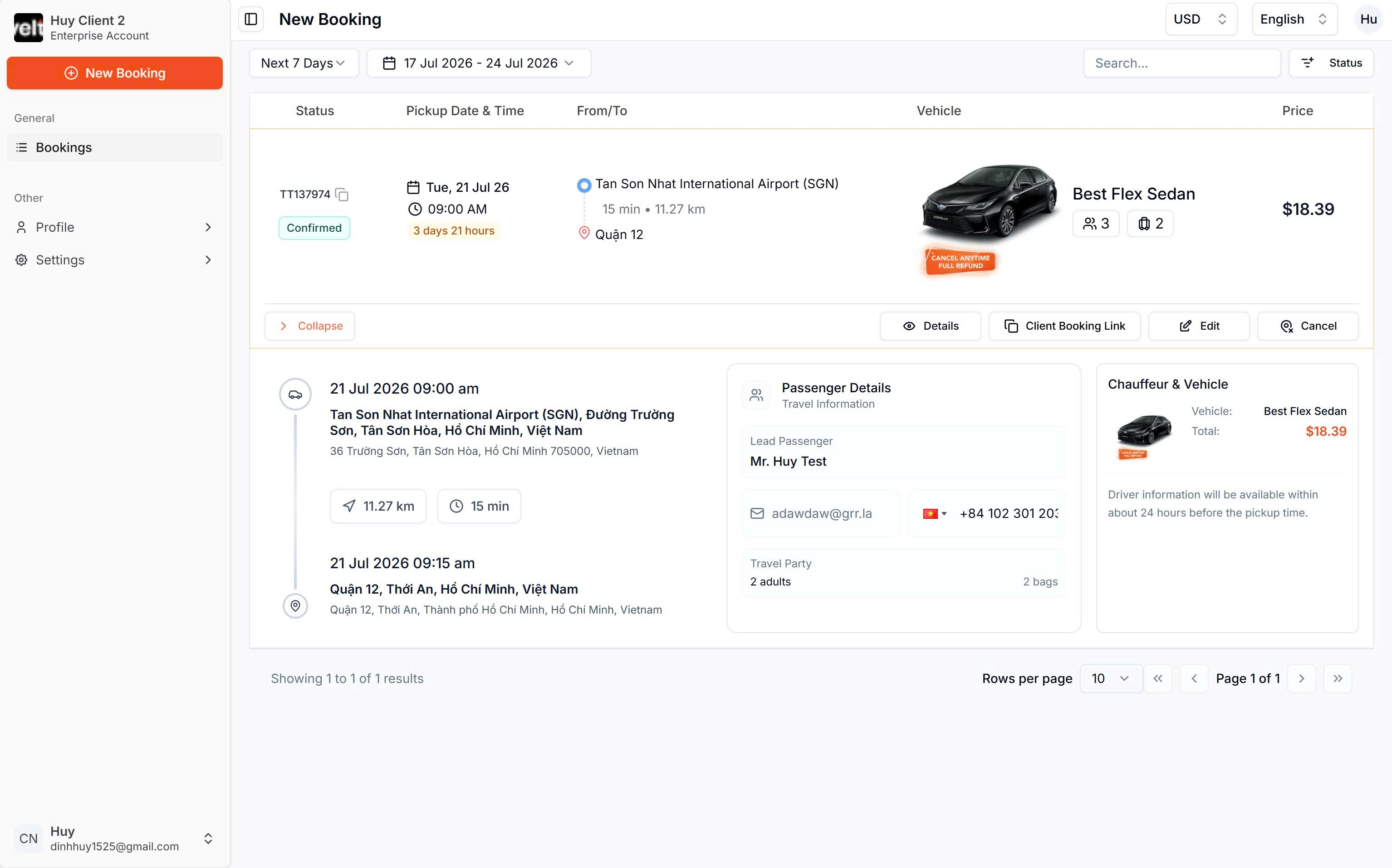 TravelThru trip management dashboard